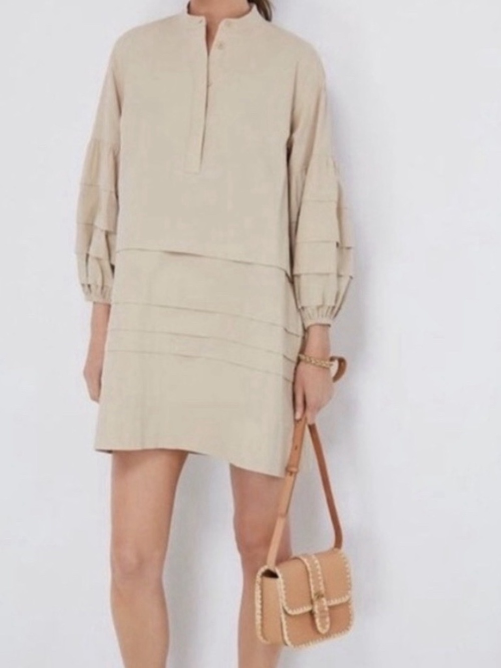 Pomander Place by Tuckernuck Women’s Shirt Dress Beige 3/4 Sleeve Size Medium